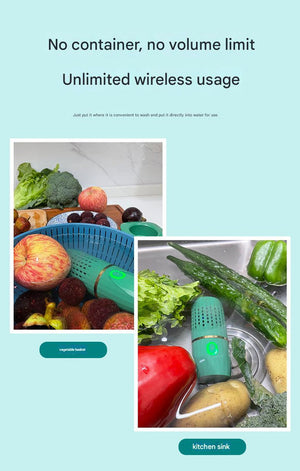 Wireless Fruit & Veggie Purifier | Electrolytic Cleaning | Removes Residue | IPX7 Waterproof | Green