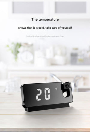Projection Alarm Clock | LED Display | Temp, Date, Snooze | 180° Adjustable Projector | White Shell
