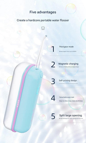 Mini Oral Irrigator | Portable | IPX68 Waterproof | UV Sterilisation | 3 Modes | Magnetic Charging | Grey