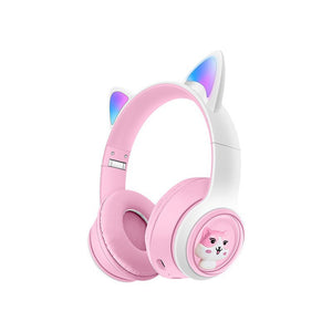 Cat Ear Wireless Headphones | Bluetooth 5.3 | LED Lights | TF Card Slot | Pink