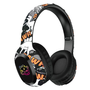 Wireless Headphones | Over-Ear | Graffiti Design | Bluetooth 5.3 | RGB Light | 8h Playtime | Black