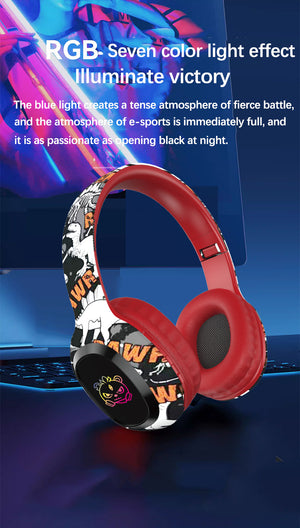 Wireless Headphones | Over-Ear | Graffiti Design | Bluetooth 5.3 | RGB Light | 8h Playtime | Black