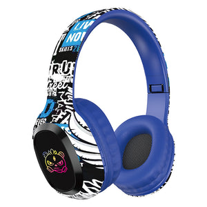 Wireless Headphones | Over-Ear | Graffiti Design | Bluetooth 5.3 | RGB Light | 8h Playtime | Blue