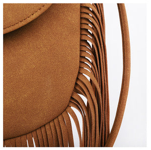 Bohemian Fringe Crossbody Bag | Grey | Suede-Look PU Leather | Braided Strap + Fringe Detail