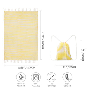 Drawstring Tote Bag | Nylon | Chic Lightweight | Multi-Pocket Casual | Yellow