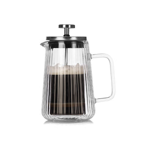 Double Wall French Press | 350ml | Ribbed Glass | Heat Resistant | Tea & Coffee