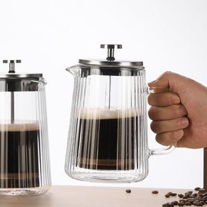 Double Wall French Press | 650ml | Ribbed Glass | Heat Resistant | Tea & Coffee