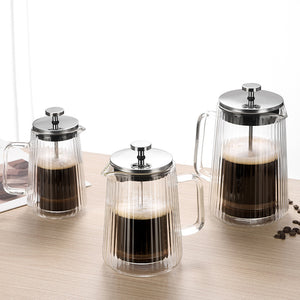 Double Wall French Press | 1000ml | Ribbed Glass | Heat Resistant | Tea & Coffee