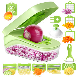 14-in-1 Vegetable Chopper & Slicer | Multi-Function Mandoline Dicer & Grater | Green