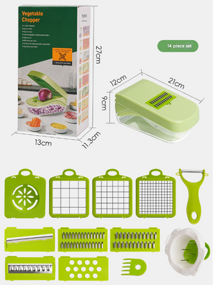 14-in-1 Vegetable Chopper & Slicer | Multi-Function Mandoline Dicer & Grater | Green