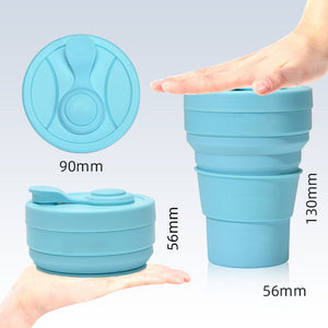 Collapsible Silicone Travel Cup 350ml 2PC | Leak-Proof Food-Grade Mug with Lid, Sleeve & Straw | Light Blue