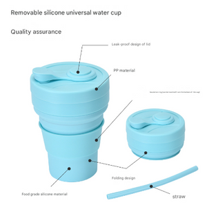 Collapsible Silicone Travel Cup 350ml 2PC | Leak-Proof Food-Grade Mug with Lid, Sleeve & Straw | Black