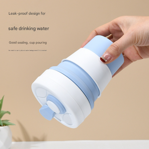 Collapsible Silicone Travel Cup 350ml 2PC | Leak-Proof Food-Grade Mug with Lid, Sleeve & Straw | White & Grey