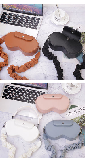 PU Leather AirPods Max Storage Bag | Brown | Ruched Strap + Handle | Crossbody Case