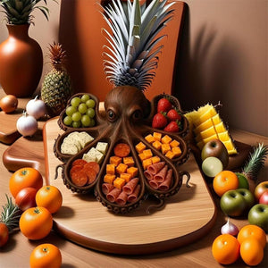 Solid Wood Octopus Charcuterie Board | Style B | Artisan Crafted | Brown