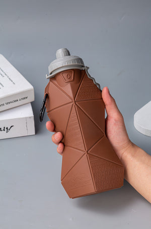 Foldable Silicone Water Bottle 700ml | Leakproof Travel & Sports Hydration | White Cup Lid & Grey Body