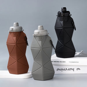 Foldable Silicone Water Bottle 700ml | Leakproof Travel & Sports Hydration | Dark Grey Cup Lid & Grey Body