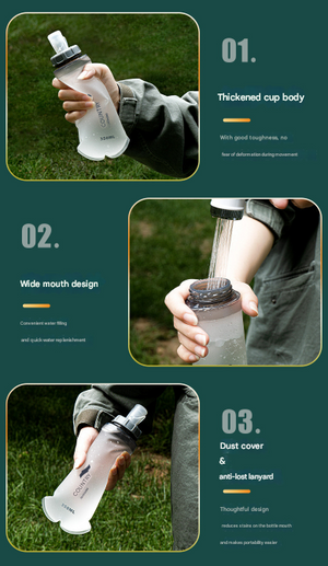 Soft Running Flask 350ml | Ultra-Lightweight Collapsible TPU Water Bottle | BPA-Free | Grey & White