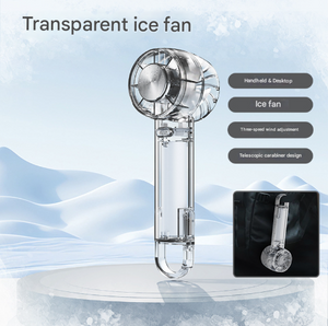 Mini Cooling Fan | Transparent Black | USB-C Rechargeable | Ice Compress | 3-Speed Turbine