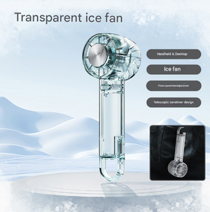 Mini Cooling Fan | Transparent Green | USB-C Rechargeable | Ice Compress | 3-Speed Turbine