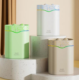 Volcano Style Cool Mist Humidifier 2L | Triple Nozzle with RGB LED | Quiet Operation | White