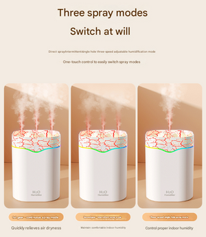 Volcano Style Cool Mist Humidifier 2L | Triple Nozzle with RGB LED | Quiet Operation | White