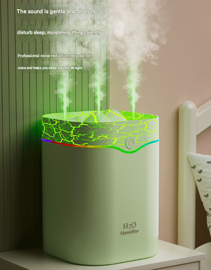 Volcano Style Cool Mist Humidifier 2L | Triple Nozzle with RGB LED | Quiet Operation | White