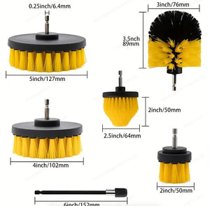 Drill Brush Power Scrubber Set 7PC | Yellow & Black | All-Purpose Cleaning Kit