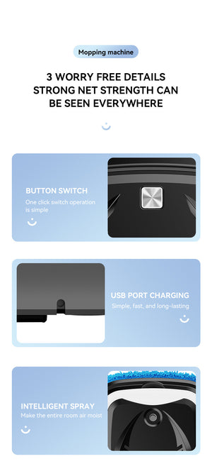 Smart Robotic Floor Mop | Ultra-Slim Automatic Wet & Dry Cleaner with Humidifier Spray | White