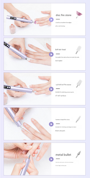 Professional Electric Nail File Kit | Portable USB-C Rechargeable Manicure Drill | 6 Speeds & 5 Heads | Purple
