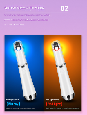 Sonic Eye & Lip Massager | Red & Blue Light Therapy | Heated Vibrating Wand for Puffiness & Wrinkles | Pink