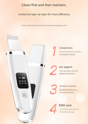 Ultrasonic Skin Scrubber 4-in-1 | Professional Deep Pore Cleanser | Blackhead Remover & EMS Lifting Tool | White