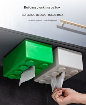 Creative Tissue Box Holder 2PC | Building Block Design | Wall-Mounted & Desktop | Red
