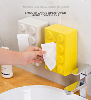 Creative Tissue Box Holder 2PC | Building Block Design | Wall-Mounted & Desktop | Red