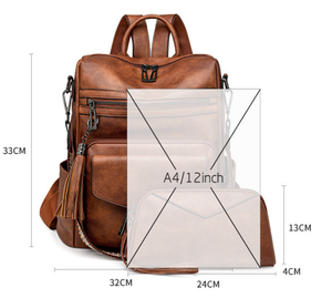 Women’s Retro PU Leather Backpack | Dual-Colour Tassel | High-End Winter Style | Brown Leopard