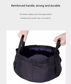 Portable Folding Water Basin 8.5L 2PC | Collapsible Bucket with Carry Bag | Dark Khaki | Camping & Travel