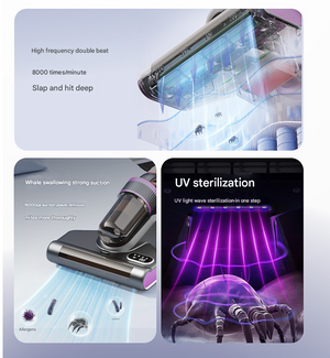Advanced Cordless UV-C Dust Mite Vacuum | Hot Air, Pulsating Pads & LED Display | Purple