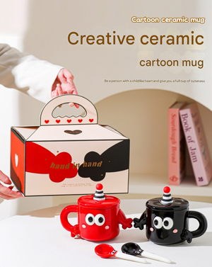 Ceramic Couples Mug Set | Quirky Design | Fun Wedding & Gift Idea | Black
