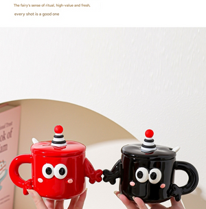 Ceramic Couples Mug Set | Quirky Design | Fun Wedding & Gift Idea | Black
