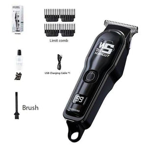 Professional Cordless Hair Clippers | USB Rechargeable | LED Display | Black