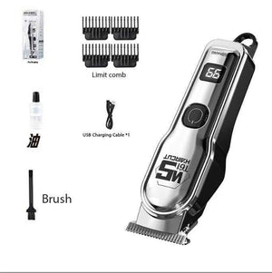 Professional Cordless Hair Clippers | USB Rechargeable | LED Display | Silver