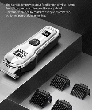 Professional Cordless Hair Clippers | USB Rechargeable | LED Display | Silver