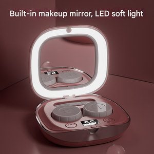 Ultrasonic Contact Lens Cleaner | Portable Automatic Electric Cleaning Case with LED Makeup Mirror | USB Rechargeable | Grey
