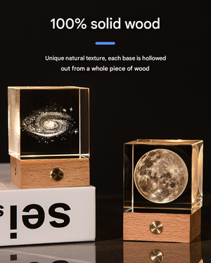 3D Crystal Cube Night Light | Luminous “Stroll Through the Starry Sky” Design | Laser Engraved with Wooden Base