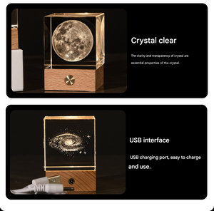 3D Crystal Cube Night Light | Luminous “Stroll Through the Starry Sky” Design | Laser Engraved with Wooden Base