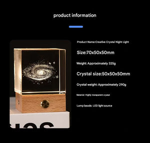 3D Crystal Cube Night Light | Luminous “Stroll Through the Starry Sky” Design | Laser Engraved with Wooden Base