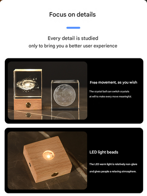 3D Crystal Cube Night Light | Luminous Big Dipper Design | Laser Engraved with Wooden Base