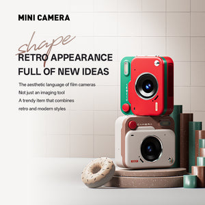 Mini Retro Keychain Camera | 48MP Photos | 1080P HD Video | Built-in Filters & Flash | Khaki Brown