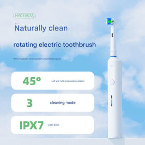 Electric Toothbrush with 3D Cleaning | Rotating Brush | 3 Modes | IPX7 Waterproof | Travel Case & 6 Heads | Green