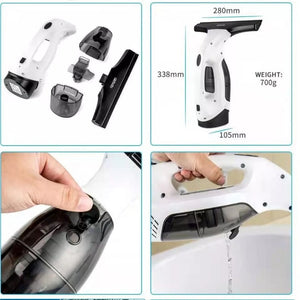 Window & Surface Vacuum Cleaner Kit | Cordless Rechargeable | Streak-Free Squeegee & Spray Bottle | White